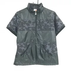 【超美品】パラディーゾ 中綿半袖ブルゾン 黒×グレー 一部花柄 ハーフジップ 裾ドローコード レディース M ゴルフウェア Paradiso