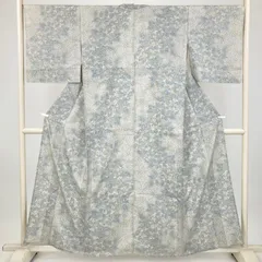 たんす屋 TANSU-YA 着物 リユース着物 単衣紬 薄緑 カジュアル 花草 単衣 絹 未洗い 【身丈】151.5cm【裄丈】68cm MS7361