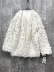 新品 Bab バブ 7330012 プードルボアカーディガン ミドル丈 ジャケット sizeF/白 ◆■ レディース