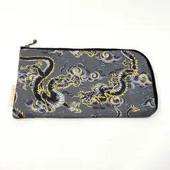 L字ファスナー 長財布風ポーチ 龍 ハンドメイド 和柄 ポケット付き B205
