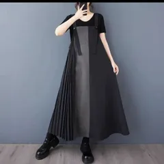 【新品】ジャンパースカート レディース サロペット   切り替え  サロペットスカート ロング丈 Aライン フレア オーバーオール 配色 無地 オールインワン ゆったり 体型カバー