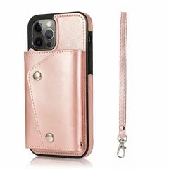 iPhone12mini ケース カバー ケース カバー 背面ケース レザー 合皮 カード収納 カードポケット スナップボタン ストラップ付き スタンド機能