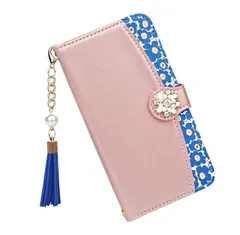 iPhone12mini 手帳ケース ケース カバー 保護 ストラップ付き タッセルチャーム ポケット付き カード収納 スタンド機能 ベルトタイプ レザー調 合皮 花 花柄 フラワー 北欧 ラインストーン キラキラ 可愛い ローズゴールド