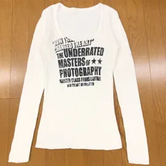 Archive アーカイブ y2k 英字プリント Uネック スリム サーマル カットソー M 白 ホワイト 長袖 Tシャツ ロンT ピチT グランジ Archive レディース