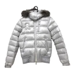 マークアンドロナ 2WAYダウンジャケット ライトグレー 星総柄 フード・ファー着脱可 スカル  レディース S ゴルフウェア MARK＆LONA