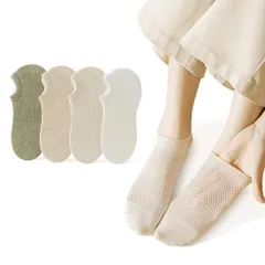 靴下 レディース 綿95％ [ＦＡＭＯＯ] くるぶしソックス 4足セット 抗菌防臭 脱げ対策 アンクル丈 カバー スニーカーソックス 春 夏 秋 冬 薄手 4色 22cm-24cm ＴＭ10226