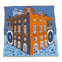 【名東】エルメス ポケットチーフ フォーブルパーティ ブルー系 オレンジ系 マルチカラー シルク スカーフ 小物 その他