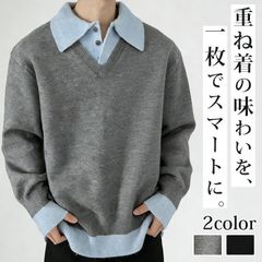 値下げ》【CLEL】ベーシック 刺繍Vネックニット グレー L - メルカリ