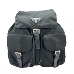 【在庫一掃】 プラダ リュック ユニセックス バックパック トライアングルロゴ メンズ レディース PRADA ブラック 黒 シルバー金具【中古品】