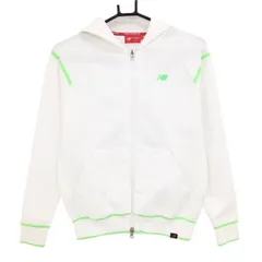 【超美品】ニューバランスゴルフ ニットジップパーカー 白×蛍光グリーン フードロゴ   レディース 0(S) ゴルフウェア New Balance