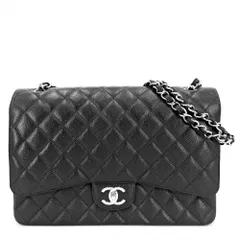 【在庫一掃】 シャネル ショルダーバッグ レディース デカマトラッセ ココマーク ダブルチェーン 肩掛け 斜め掛け ターンロック ダブルフラップ  CHANEL キャビアスキン ブラック 黒 シルバー金具 美品【中古品】