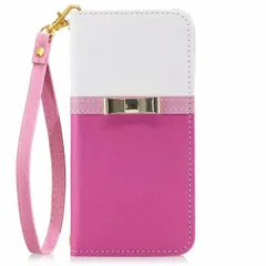 iPhone12ProMax 手帳型ケース カバー バイカラー リボン ベルトなし ハンドストラップ付き レザー 合皮 かわいい おしゃれ ミラー付き マグネット開閉 カード収納 スタンド