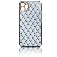 iPhone12ProMax 背面ケース ケース カバー 保護 メッキ ゴールド タイル風 ツヤツヤ くすみカラー カメラレンズカバー ひし形 ダイヤモンド柄 おしゃれ シンプル 可愛い ホワイト