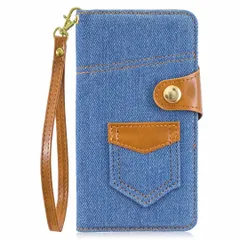 iPhone12ProMax 手帳ケース ケース カバー 保護 デニム素材 ジーンズ 布 レザー調 合皮 ボタンタイプ ポケット付き カード収納 スタンド機能 シンプル おしゃれ ライトブルー