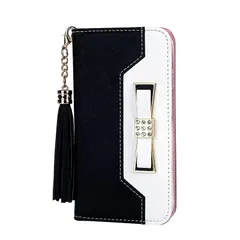 iPhone12ProMax 手帳ケース ケース カバー 保護 ストラップ付き ポケット付き カード収納 スタンド機能 マグネット開閉 レザー調 合皮 リボン バイカラー ツートン 可愛い ブラック