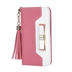 iPhone12ProMax 手帳ケース ケース カバー 保護 ストラップ付き ポケット付き カード収納 スタンド機能 マグネット開閉 レザー調 合皮 リボン バイカラー ツートン 可愛い ライトピンク