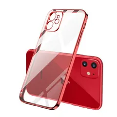 iPhone12ProMax 背面ケース ケース カバー 保護 フチカラー 縁 ゴールドメッキ クリア 透明 カメラレンズカバー シンプル おしゃれ 可愛い レッド