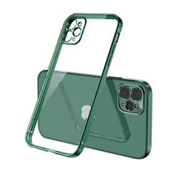 iPhone12ProMax 背面ケース ケース カバー 保護 フチカラー 縁 ゴールドメッキ クリア 透明 カメラレンズカバー シンプル おしゃれ 可愛い アーミーグリーン