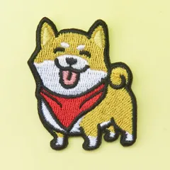 柴犬 刺繍 アイロン ワッペン アップリケ バンダナ 赤 シバ【an-s36】 手芸用品 アレンジ patch