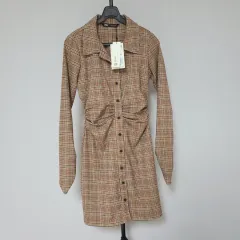 新品 160/80A ザラ 長袖シャーリングシャツドレス W-ONE PIECE-200