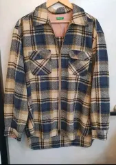 ベネトン CHECK（チェック）カラ（KARA） ジッパー（ジッパー）シャツ XL首の内側4番目の丸のままのような縫い跡（縫い目）があります。