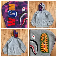 Purple camo × グレー シャーク パーカー Mサイズ shark full zip hoodie a bathing ape BAPE エイプ ベイプ アベイシングエイプ yi35