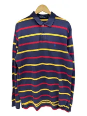 POLORALPH LAUREN (ポロラルフローレン) カラフルボーダー 長袖 ロンポロ マーク刺繍  L ネイビー メンズ/025