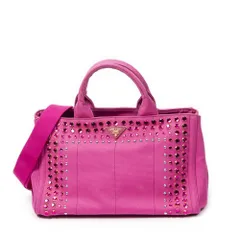 [中古] PRADA プラダミディアム カナパ トートピンクスタッズカナパキャンバスA