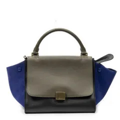 [中古] CELINE セリーヌスモール三色トラぺズ黒、青、茶色カーフスキンレザーA