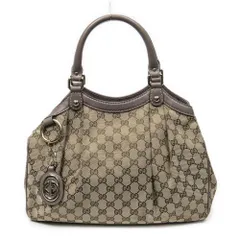 [中古] GUCCI グッチ小スーキー トートライラック、ベージュGGキャンバスA