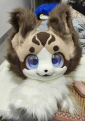 着ぐるみヘッド 猫 口開け 白 全頭ヘッド ケモノ マスク ファースーツ