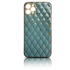 iPhone12Pro 背面ケース ケース カバー 保護 メッキ ゴールド くすみカラー カメラレンズカバー ひし形 ダイヤモンド柄 おしゃれ シンプル 可愛い ブルー