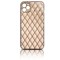 iPhone12Pro 背面ケース ケース カバー 保護 メッキ ゴールド くすみカラー カメラレンズカバー ひし形 ダイヤモンド柄 おしゃれ シンプル 可愛い ローズゴールド