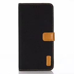 iPhone13 手帳タイプ ケース カバー デニム生地 レザーパッチ 合皮 マグネット開閉 カード収納 スタンド ブラック