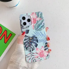 iPhone13 背面タイプ ケース カバー 花柄 フラワー ボタニカル ラメ ホログラム 可愛い おしゃれ くすみカラー ブルー