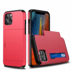 iPhone13Pro 背面タイプ ケース カバー Credit card armor case カード収納 カードホルダー ハイブリッド 二重構造 耐衝撃 異素材組み合わせ バイカラー レッド