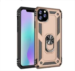 iPhone13Pro 背面タイプ ケース カバー ハイブリッド 2重構造 TPU+PC 耐衝撃 マット メタリックカラー 落下防止 スタンド機能 ホルダーリング ゴールド