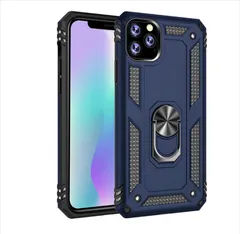 iPhone13Pro 背面タイプ ケース カバー ハイブリッド 2重構造 TPU+PC 耐衝撃 マット メタリックカラー 落下防止 スタンド機能 ホルダーリング ネイビー ブルー