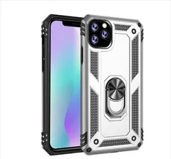 iPhone13Pro 背面タイプ ケース カバー ハイブリッド 2重構造 TPU+PC 耐衝撃 マット メタリックカラー 落下防止 スタンド機能 ホルダーリング シルバー