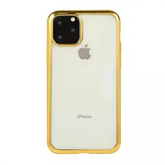 iPhone13Pro 背面タイプ ケース カバー ソフトケース 縁入りクリアケース 透明 フレーム メタリック メッキ TPU素材 マイクロドット加工 密着痕防止 ゴールド