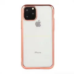 iPhone13ProMax (6.7inch) 背面タイプ ケース カバー ソフトケース 縁入りクリアケース 透明 フレーム メタリック メッキ TPU素材 マイクロドット加工 密着痕防止 ローズゴールド