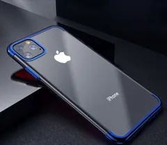 iPhone13ProMax (6.7inch) 背面タイプ ケース カバー ソフトケース 縁入りクリアケース 透明 フレーム メタリック メッキ TPU素材 マイクロドット加工 密着痕防止 ブルー