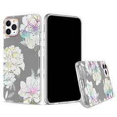 iPhone13ProMax (6.7inch) 背面タイプ ケース カバー 花柄 フラワー ボタニカル 可愛い おしゃれ くすみカラー グレー ホワイト