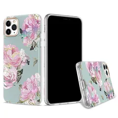 iPhone13ProMax (6.7inch) 背面タイプ ケース カバー 花柄 フラワー ボタニカル 可愛い おしゃれ くすみカラー グリーン ピンク