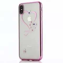 iPhone13ProMax (6.7inch) 背面タイプ ケース カバー ラインストーン ハート クリア かわいい 透明 キラキラ 大人可愛い 素敵 メタリック シンプル パープル