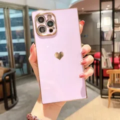 iPhone13 対応 ケース カバー 背面タイプ ソフト スクエア型 カメラレンズカバー パステルカラー くすみカラー シンプル ハート メッキ メタリック かわいい おしゃれ ライトパープル