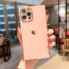 iPhone13Pro 対応 ケース カバー 背面タイプ ソフト スクエア型 カメラレンズカバー パステルカラー くすみカラー シンプル ハート メッキ メタリック かわいい おしゃれ ライトピンク