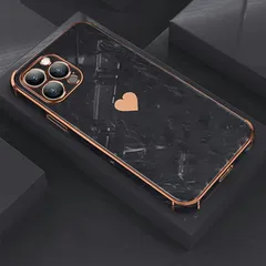 iPhone13Pro 対応 ケース カバー 背面タイプ ソフト カメラレンズカバー マーブル柄 大理石風 シンプル 光沢 ハート メッキ メタリック パステルカラー くすみカラー かわいい おしゃれ ブラック