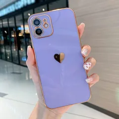 iPhone13ProMax 対応 ケース カバー 背面タイプ ソフト カメラレンズカバー パステルカラー くすみカラー シンプル ハート メッキ メタリック かわいい おしゃれ ライトパープル