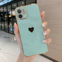 iPhone13ProMax 対応 ケース カバー 背面タイプ ソフト カメラレンズカバー パステルカラー くすみカラー シンプル ハート メッキ メタリック かわいい おしゃれ ライトグリーン